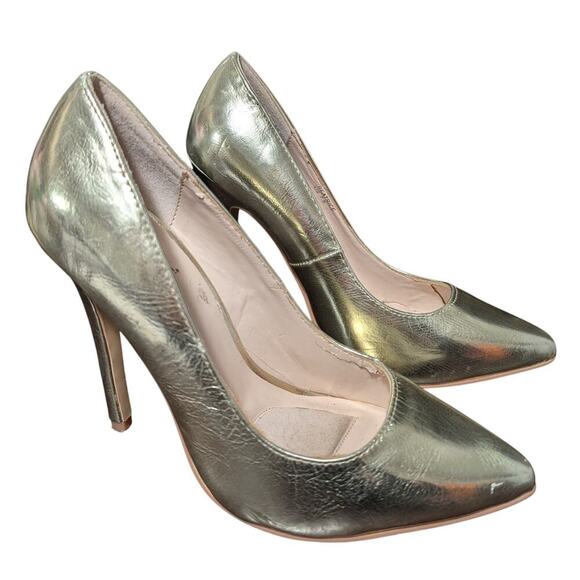 NWOT-1 SHOW! SIGNATURE! SHIMMERY GOLD VEGAN LEATHER CLASSIC INSPO PUMPS! SZ 7.5M - Picture 2 of 12
